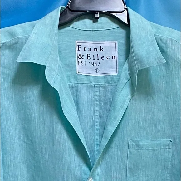 Frank & Eileen Shirley Tailored Button-Up Shirt Classic Linen Size: L Seafoam